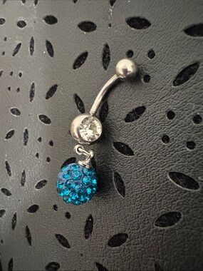 Blue Crystal Dangle Belly Button Ring